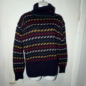 VINTAGE POINTELLE Multicolor Wool Blend Split Cowl Neck Sweater-M